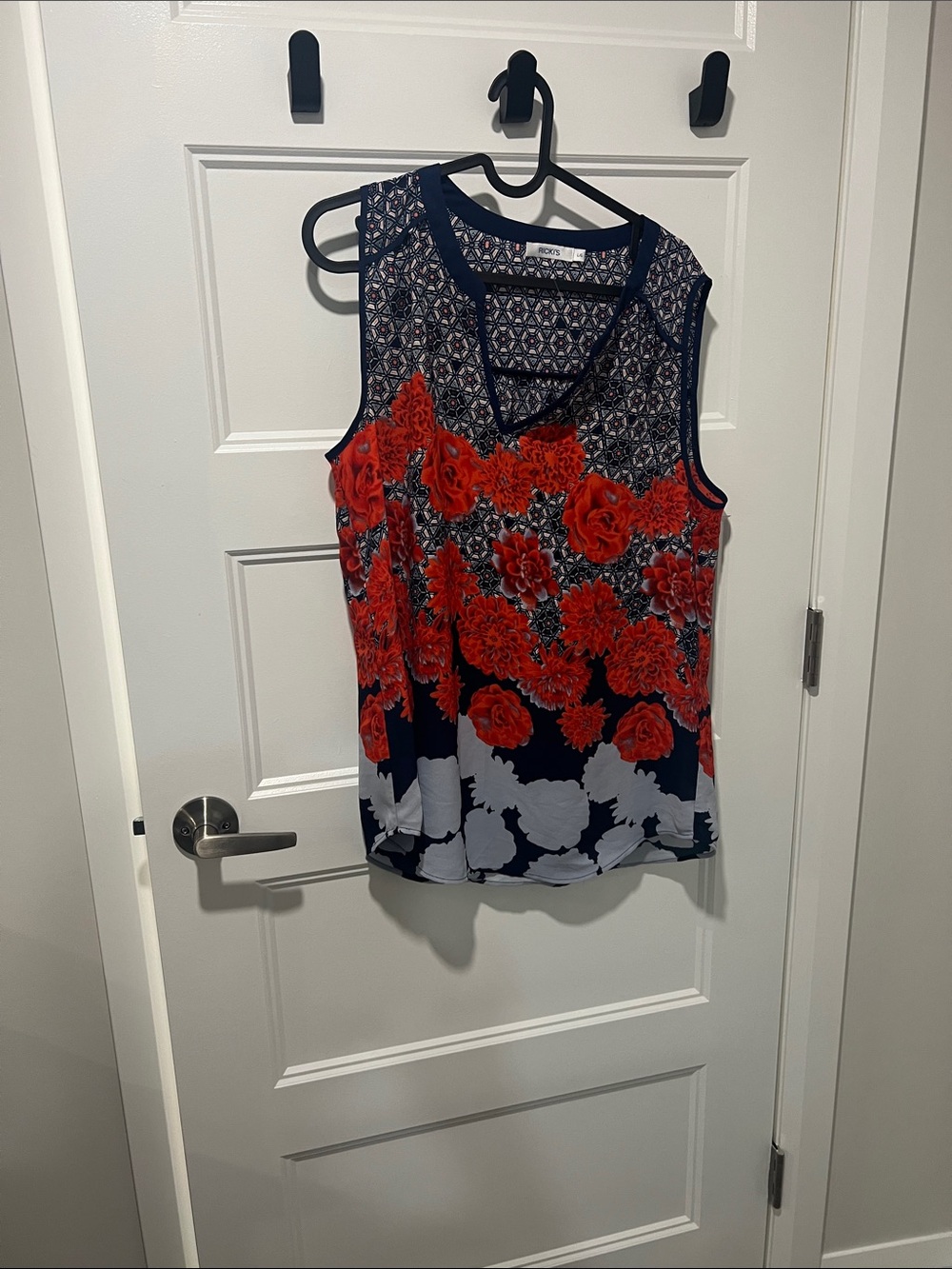 Ricki's Navy Sleeveless Floral & Geometric V-Neck Top
